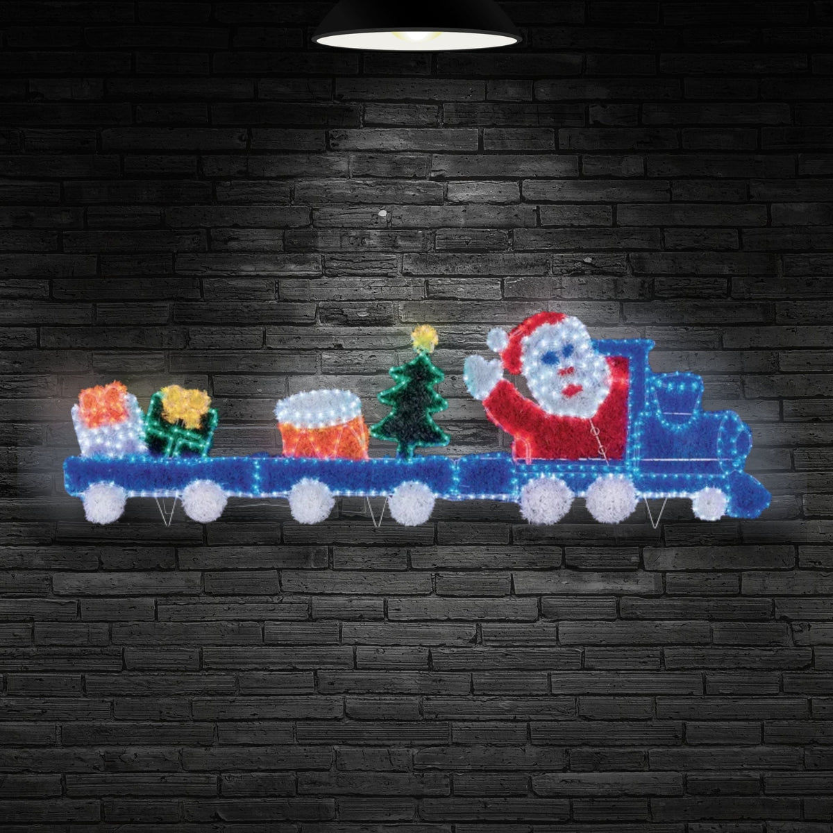2.5m Giant Tinsel Motif Santa Train with Flashing Wheels & 576 Multi Coloured LEDs