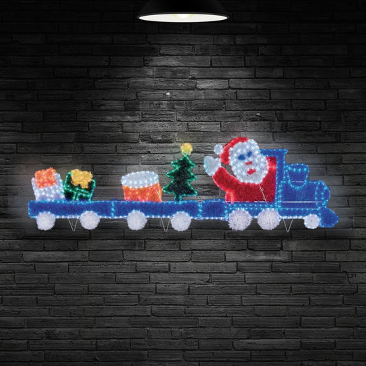 2.5m Giant Tinsel Motif Santa Train with Flashing Wheels & 576 Multi Coloured LEDs