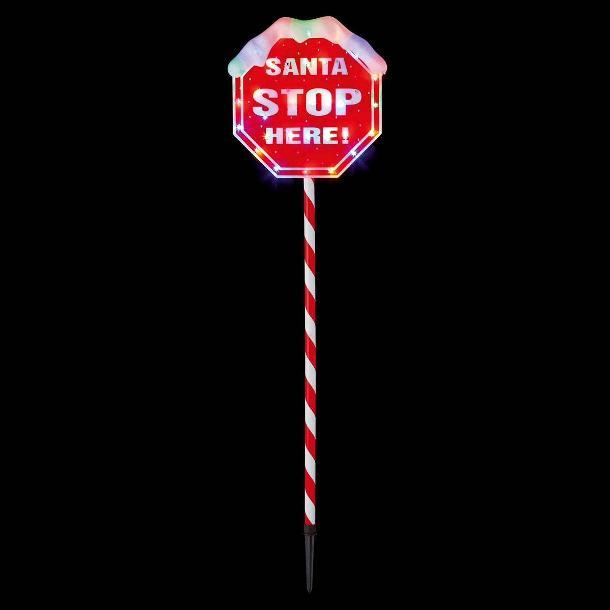 1m Santa Stop Here Sign Garden Path Stake Light with 30 Multi Coloured LEDs
