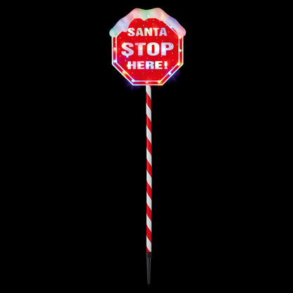 1m Santa Stop Here Sign Garden Path Stake Light with 30 Multi Coloured LEDs