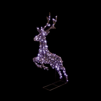 1.5m Brown Rattan Leaping Reindeer with 260 LEDs (White & Warm White Colour Switch)