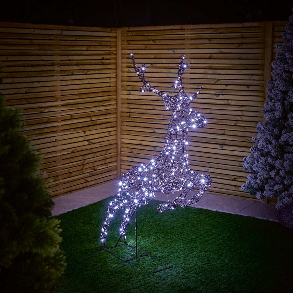 1.5m Brown Rattan Leaping Reindeer with 260 LEDs (White & Warm White Colour Switch)