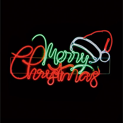 94cm Neon Lit 'Merry Christmas' with Santa Hat Sign with 1022 LEDs