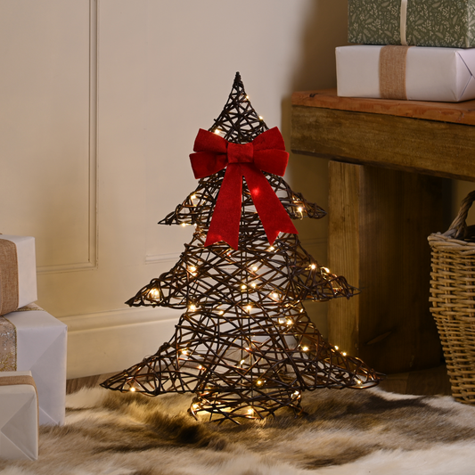 60cm Christmas Tree with Red Bow Battery Operated with Warm White Micro LEDs