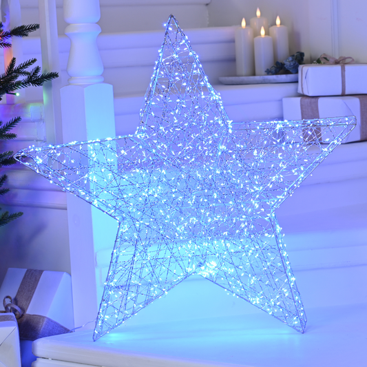 70cm Silver Christmas Shimmer Star with 960 Blue Twinkling LEDs