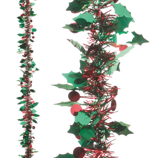 2m Green Holly and Red Berry Luxury Christmas Tinsel