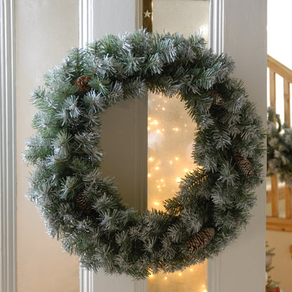 60cm Frosted Christmas Wreath with Pinecones