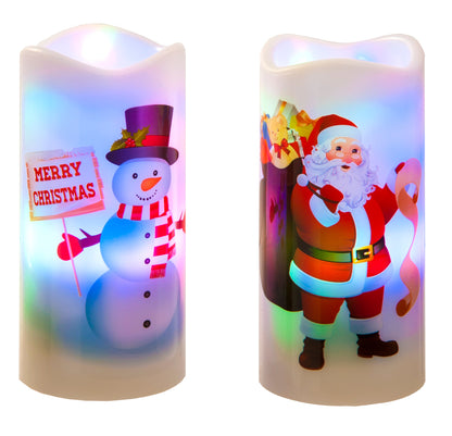 Christmas Projector LED Pillar Candle Santa or Snowman Design