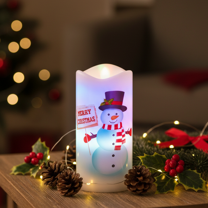 Christmas Projector LED Pillar Candle Santa or Snowman Design