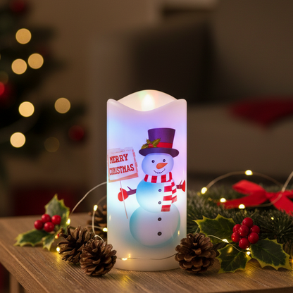 Christmas Projector LED Pillar Candle Santa or Snowman Design