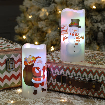 Christmas Projector LED Pillar Candle Santa or Snowman Design
