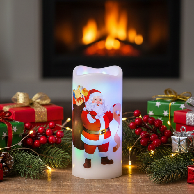 Christmas Projector LED Pillar Candle Santa or Snowman Design