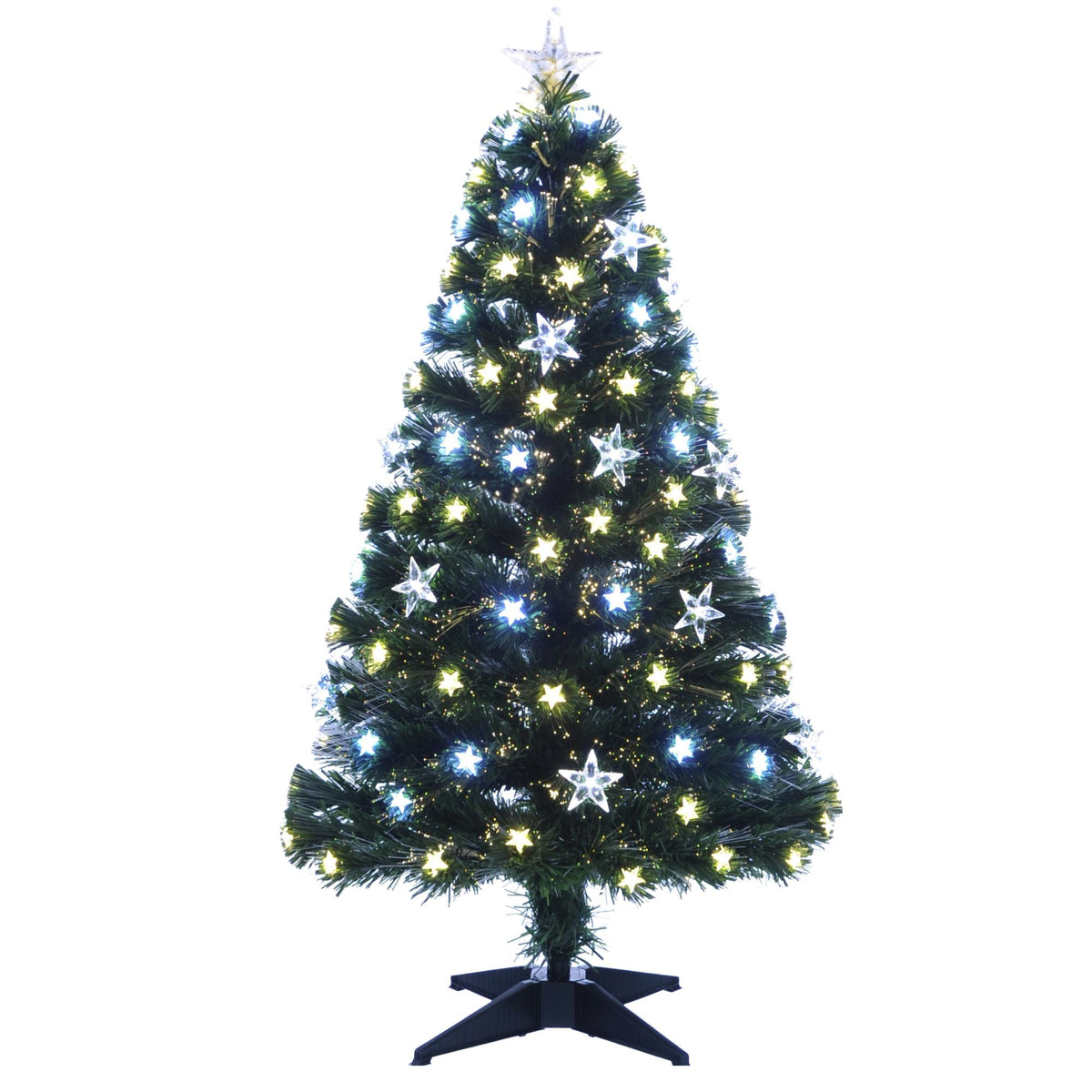 90cm White and Warm White LED Fibre Optic Stars Christmas Tree