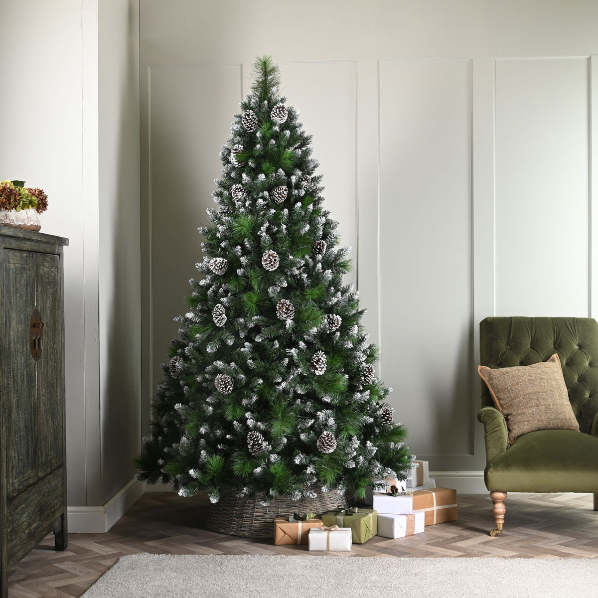 6ft Grand River Pine with 30 Frosted Pinecones Artificial Christmas Tree