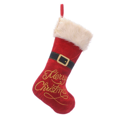 Red Plush Christmas Stocking with Santa Belt