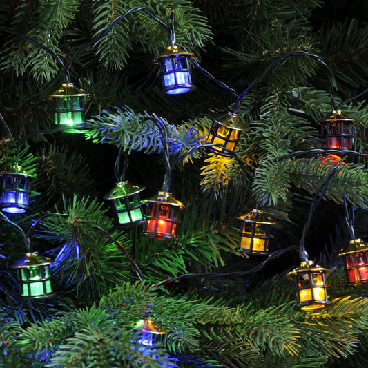 Set of 20 Lantern Multi Coloured Christmas Lights Battery Operated with Timer