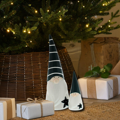 Set of 2 25cm Green Ceramic Santa Gonks Set