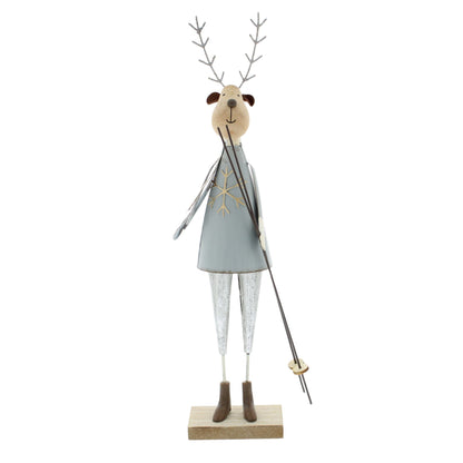 34cm Standing Metal Reindeer with Ski Poles for Christmas Display