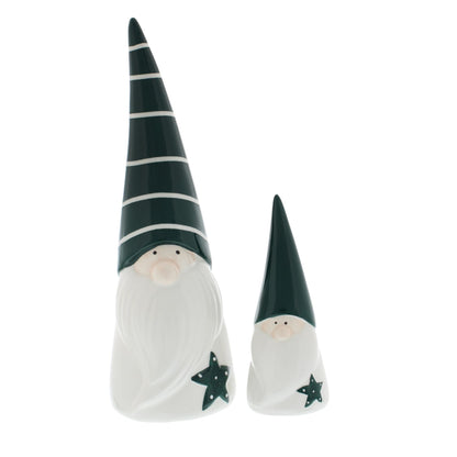 Set of 2 25cm Green Ceramic Santa Gonks Set