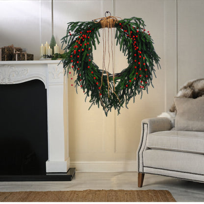 61cm Red Berries Green Spruce Heart Shaped Christmas Wreath