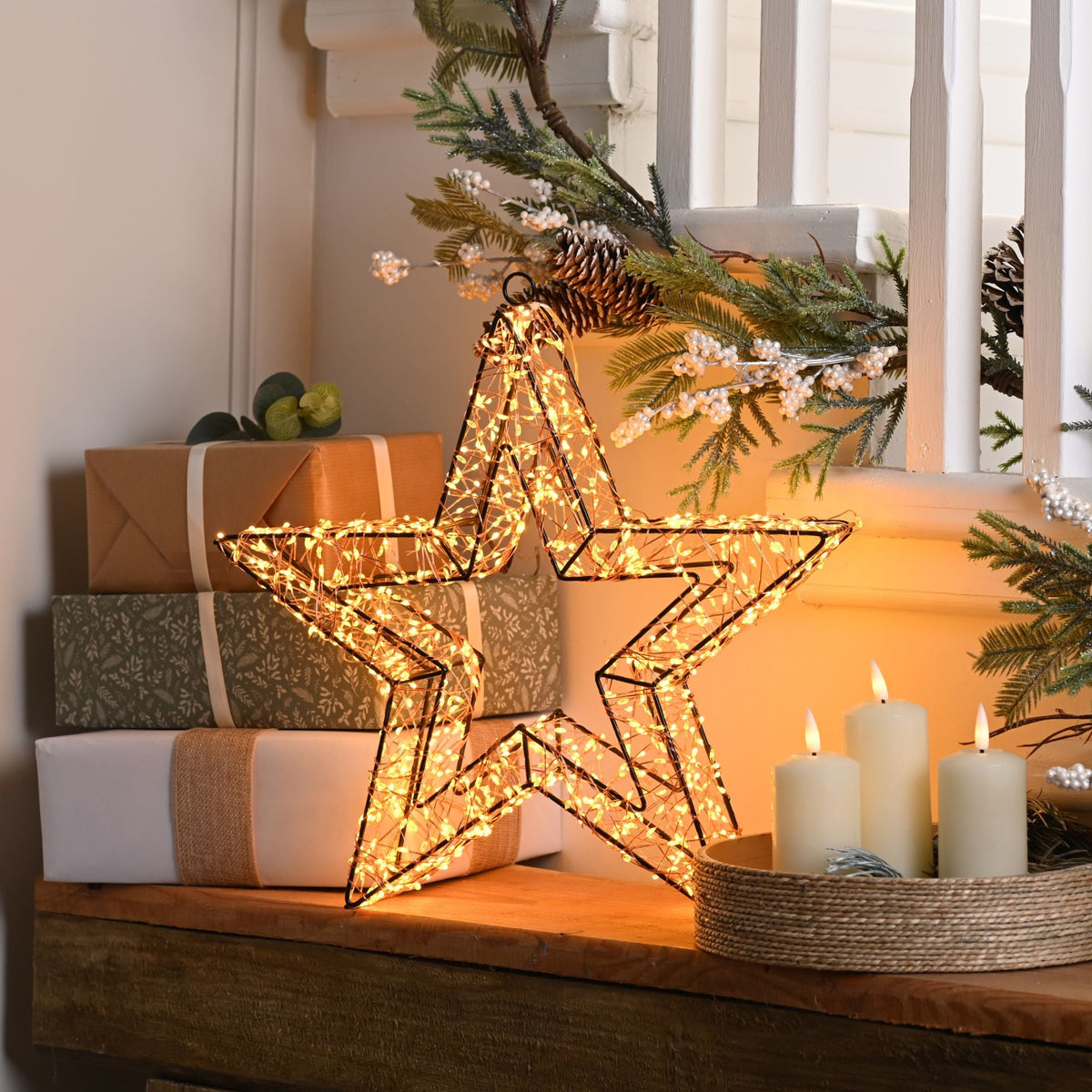 38cm Black Star Christmas Silhouette with 960 Antique Gold Micro LEDs