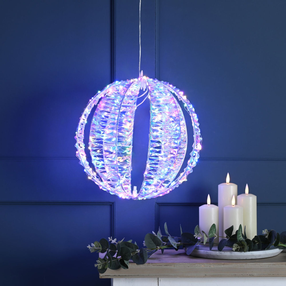 30cm Rainbow Twist Christmas Ball with 300 Micro Multi Coloured LEDs