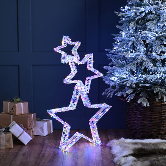 80cm Stack of 3 Rainbow Twist Christmas Stars with 350 Micro Multi Coloured LEDs