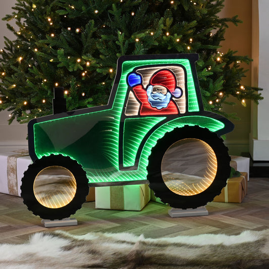 60cm Santa On Green Tractor Christmas Infinity Light