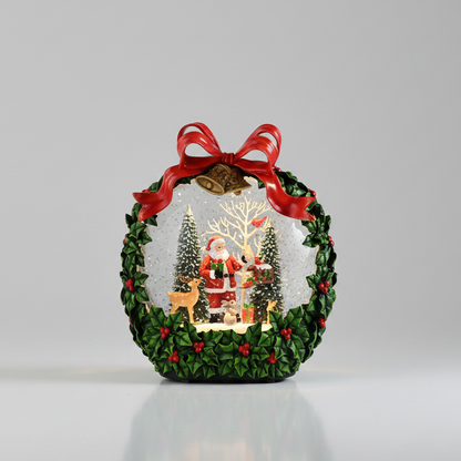 Christmas Holly Wreath Water Lantern with Santa Scene