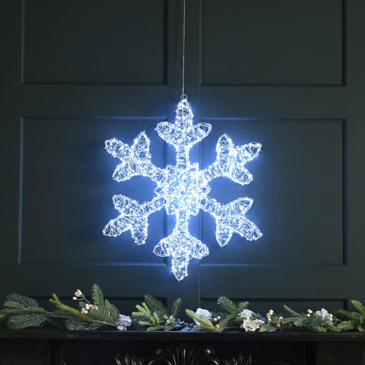 60cm Lit Silver Christmas Snowflake with 1440 White Micro LEDs