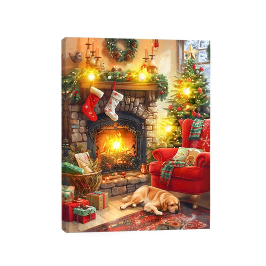 40cm Christmas Fireplace Design Canvas Battery Operated