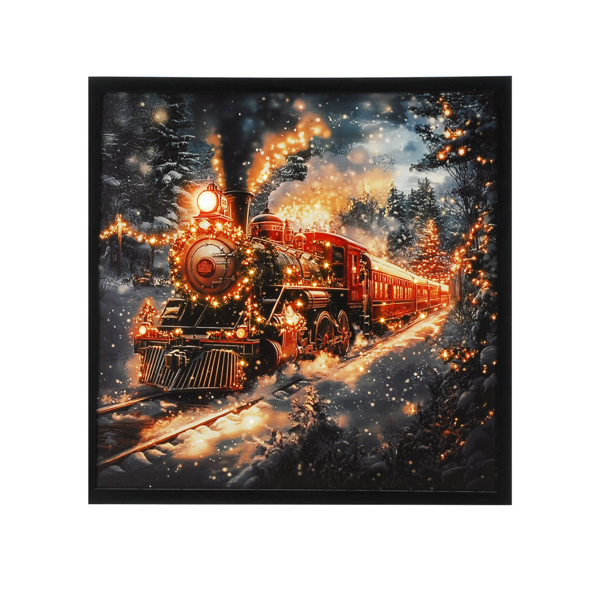 40cm Christmas Train Scene Fibre Optic Frame Battery Operated