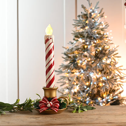 Large Red and White Christmas LED Candle Stick with Gold Holder