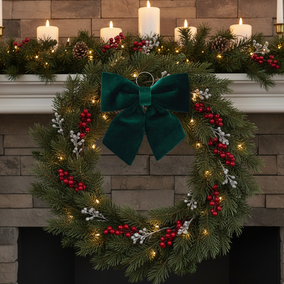 Dark Green Velvet Christmas Bow Decoration 34cm