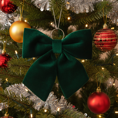 Dark Green Velvet Christmas Bow Decoration 34cm