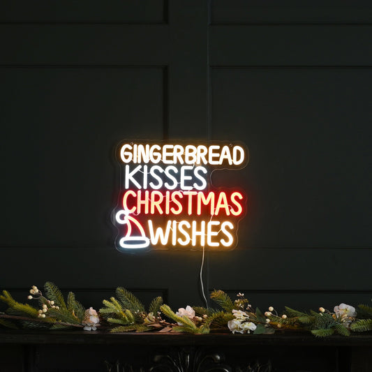 34cm Neon Flex Lit Gingerbread Wishes Christmas Sign