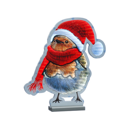 40cm Robin in a Santa Hat Christmas Infinity Light