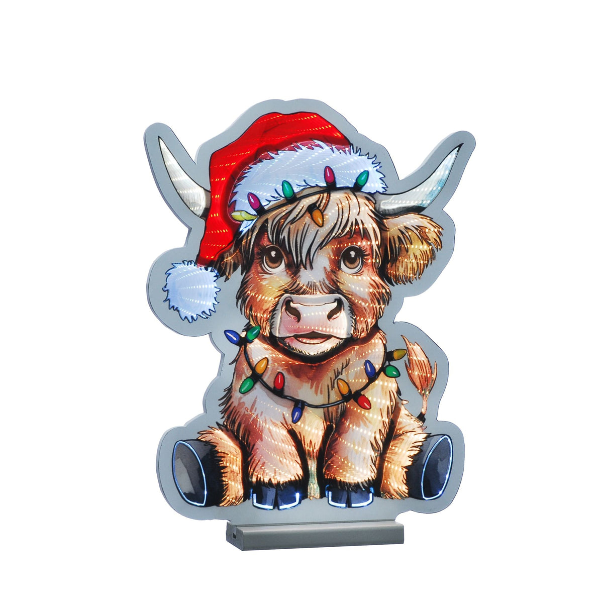 20cm Highland Cow with Santa Hat Christmas USB Infinity Light
