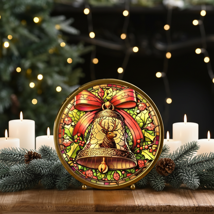 Round Stained Glass with Bell Table Top Christmas Decoration