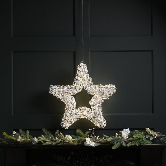 50cm Silver Spiral Twirl Christmas Star with 500 Warm White LEDs