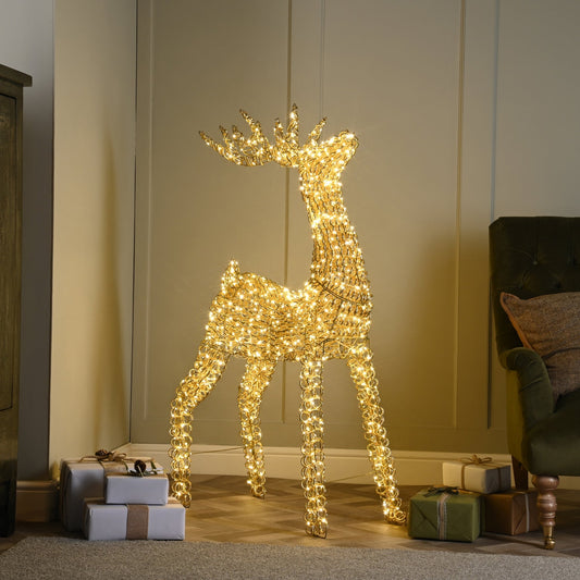 80cm Gold Spiral Twist Christmas Reindeer with 600 Warm White LEDs