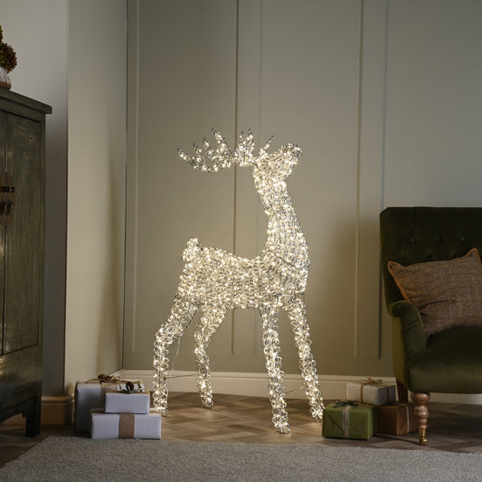 1.2m Lit Silver Spiral Twirl Christmas Reindeer with 960 Warm White LEDs