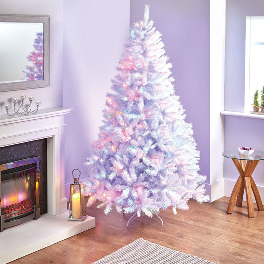 7ft White Spruce Christmas Tree with 400 Multi Coloured LEDs