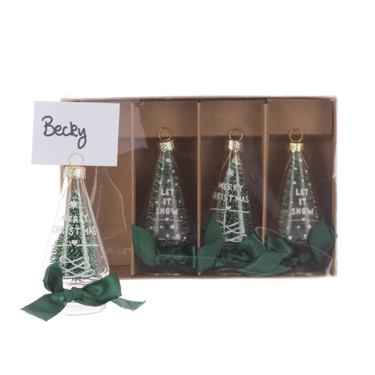 Set of 4 Glass Tree Christmas  Place Card Holders