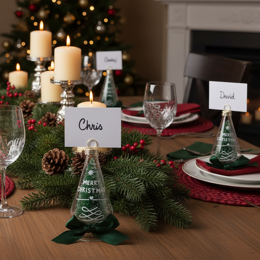 Set of 4 Glass Tree Christmas  Place Card Holders