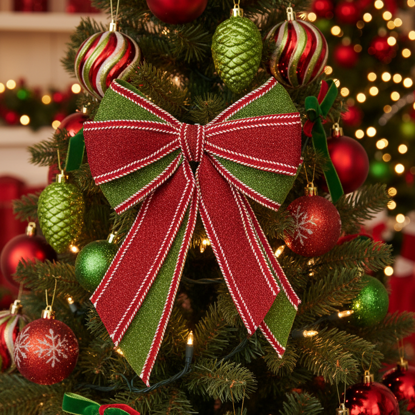 Large Red and Green Glitter Christmas Bow Clip