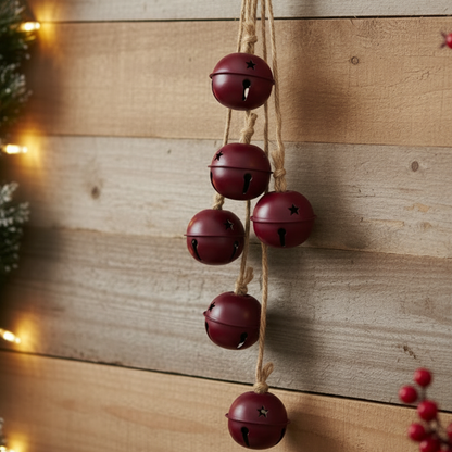 Burgundy Metal Christmas Hanging Bell Bunch