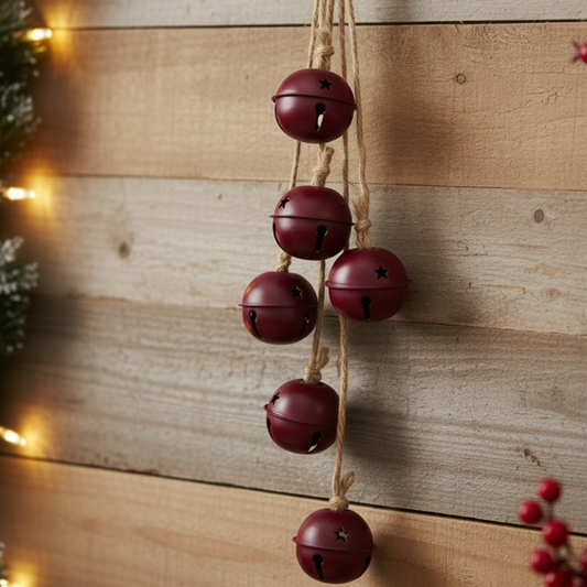 Burgundy Metal Christmas Hanging Bell Bunch