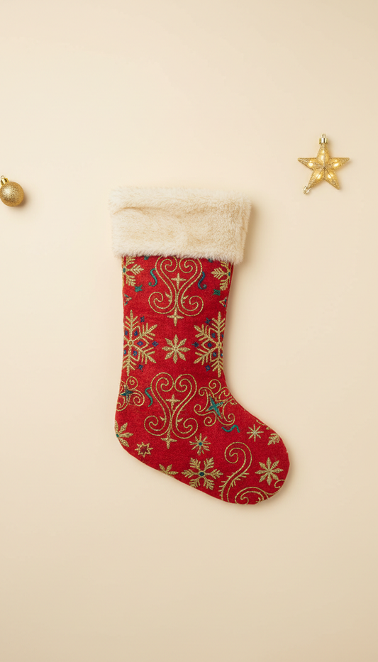 Golden Tinsel Embroidered Stocking