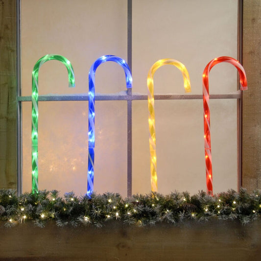 Set of 4 62cm Multi Coloured Candy Cane Stake Christmas Path Finder Lights